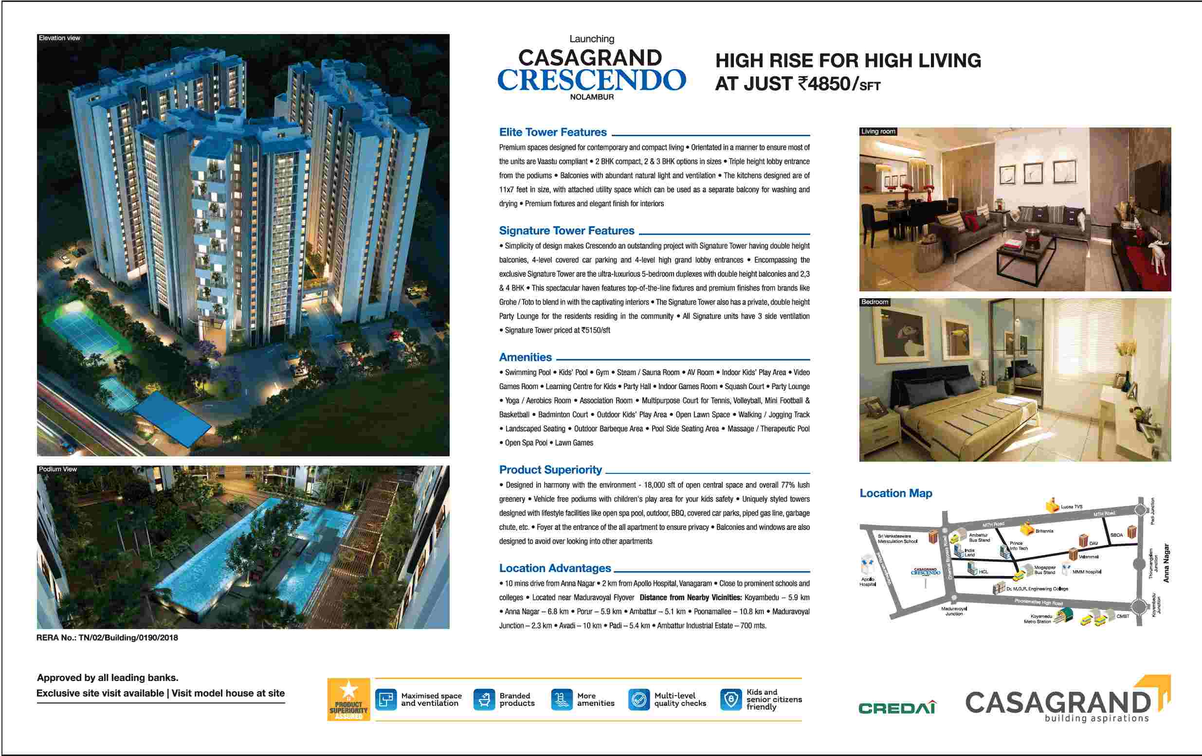 High rise for high living at just Rs. 4850 per sq.ft. at Casagrand Crescendo in Chennai
